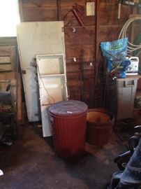 Cabinets, Ice Fishing Sled Carts, Vintage Garbage Cans, Seed, Baskets