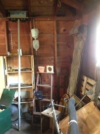 Ladders, Vintage Tobbagan, Leaf vaccum cart, cabinets