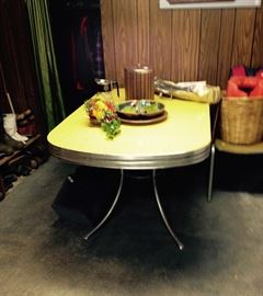 Yellow Laminate & Chrome Retro Table with one leaf
