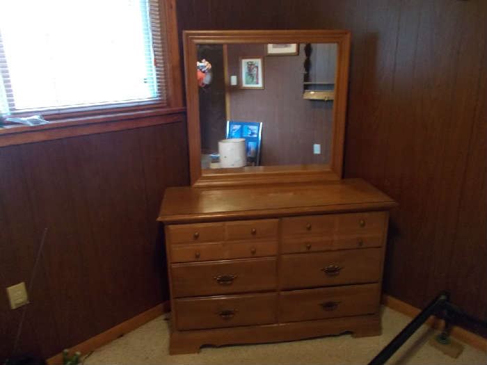 Dresser with Attached Mirror - 6 Drawers - Mirror: 34" Wide; 32" Tall - Dresser: 45.5" Wide; 32" Tall; 16" Deep