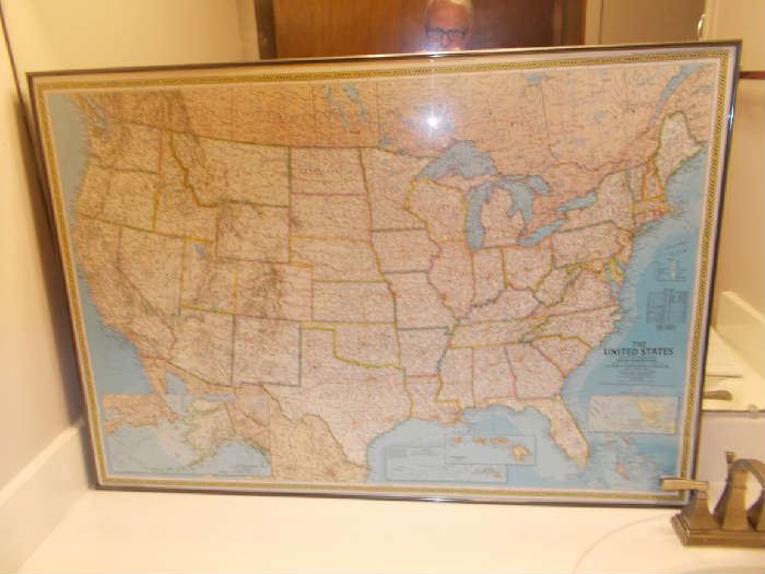 Framed "Map of the United States" - National Geographic Society - 42.5" Wide; 30" Tall