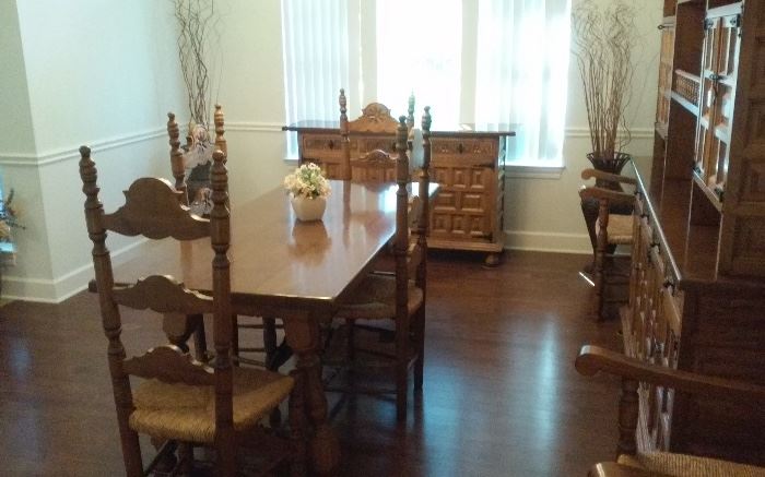 Trestle table & 6 chairs