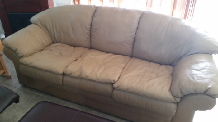 Tan Soft Leather Couch and Loveseat
