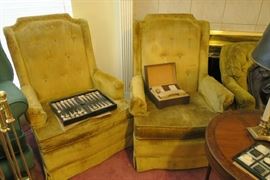 Pair Velvet Hollywood Regency Chairs by Drexel