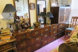 Vintage Lane Campaign Style Bedroom Set - Dresser, Mirrors, Chest, 2 Night Stands, King Bed
