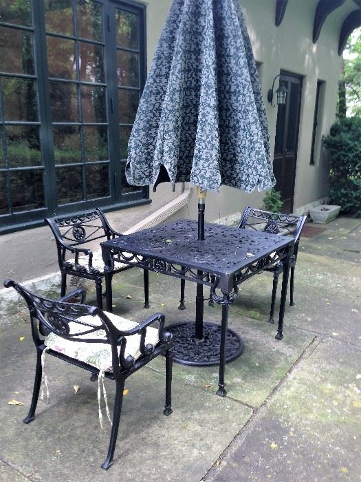 patio table with umbrella  (there are 4 chairs with this table)