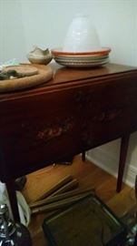 **STUNNING** ANTIQUE DROP-LEAF TABLE W/ APPLIED FLOWER DESIGN