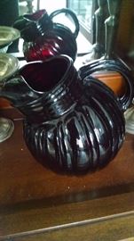 RUBY RED GLASS BALL PITCHER