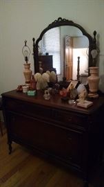 **ANTIQUE** 20'S/ 30'S CARVED DRESSER W/ MIRROR