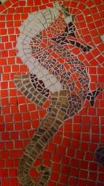 CLOSE-UP.....MID-CENTURY MODERN  SEAHORSE TILE TABLE ....MUST SEE IN PERSON !!