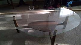 ***ABSTRACT** MID-CENTURY MODERN BOOMERANG  GLASS / WOOD TABLE.....NICE !!