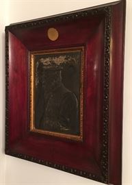 CA. 1900 TIN RELIEF PORTRAIT PLAQUE IN MAHOGANY FRAME W/JAPANESE ROYAL SEAL JAPANESE ADMIRAL TOGO HEIHACHIRO