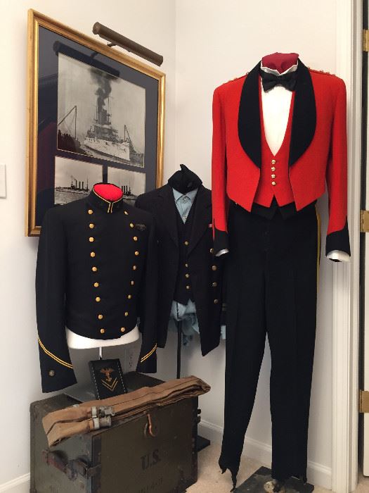 WWII MERCHANT MARINE ACADEMY UNIFORM & WWII BRITISH ARMY MESS DRESS OFFICER REGIMENTAL UNIFORM W/2VEST