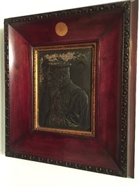 CA. 1900 TIN RELIEF PORTRAIT PLAQUE IN MAHOGANY FRAME WITH JAPANESE ROYAL SEAL JAPANESE ADMIRAL TOGO HEIHACHIRO