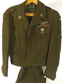 WWII US ARMY PFC E2 7TH ARMY EISENHOWER JACKET/PANT, EXPERT BADGE, COMBAT INFANTRY BADGE