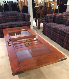 ANTIQUE ARCHITECTURAL DOOR REPURPOSED INTO COFFEE TABLE