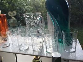 CRYSTAL PITCHER & GLASSES