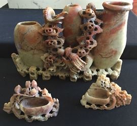 SELECTION OF CARVED SOAP STONE 