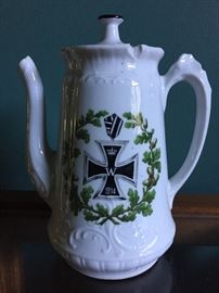GERMAN COFFEE POT WITH IRON CROSS DATED 1914