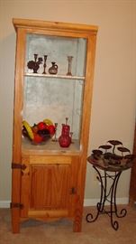 Pine Cabinet, Glass Fruit & Veggie Bowl, Cranberry Glass thumb print water set, Humming Bird Fountain