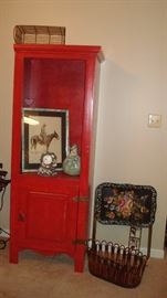 Painted Pine Cabinet, F. Remington Print, Tole Painted Tray Table