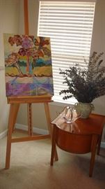 Oil on Canvas, Painters Easel, Turn of the Century Occasional Table with Planted inset