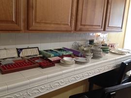 Mid-century modern cutlery sets in box, fine china