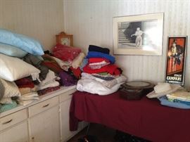 vintage quilts and blankets, 40s listed artwork