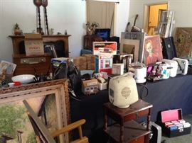 8 track tapes, artwork, grundig record player, mid-century modern, pyrex