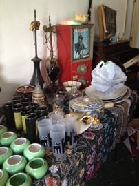 vintage lighting, antique candy machine, mexican pottery, art pottery, mid-century glassware