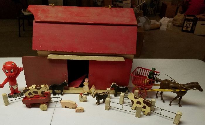 Handmade wooden farm playset and misc 