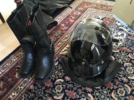 Harley Davidson Leather Boots and Harley Davidson Helmet