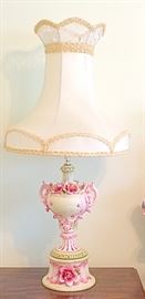 Capodimonte Style Ceramic Urn Lamp with Hand-Tied Victorian Style Shade