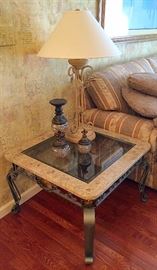 Quartz, Glass & Iron End Table, Decorator Lamp & More