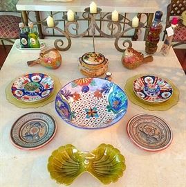 Italian Ceramics, Yellow Depression Glass Plates, Iron Candelabra, USA Pottery & More