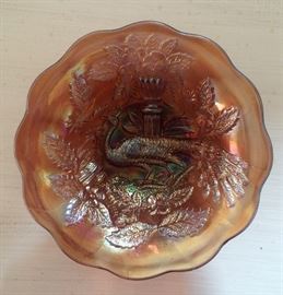 Beautiful Amethyst Carnival Glass Northwood Peacock at the Urn Bowl Dish