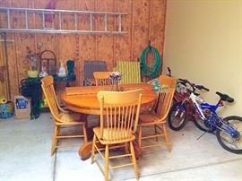 Oak Pedestal Table with Cane Seat Chairs, Childrens Bikes, Wrought Iron Planter Stand, Planters & More