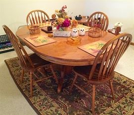 Oak Dining Set with Windsor Style Chairs, Large Area Rug & More