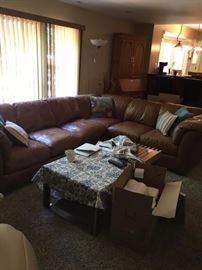 brown leather sectional couch