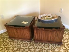 Coffee or side tables, thick glass tops. Two for 45.00 !
