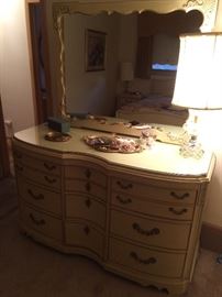 FABULOUS 1960'S FANCY CARVED FRENCH PROVINCIAL DRESSER AND MATCHING MIRROR IN EXCELLENT CONDITION