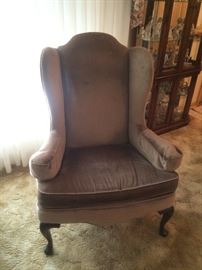 MATCHING PAIR OF VINTAGE VELOUR WING BACK CHAIRS