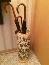 VINTAGE PORCELAIN UMBRELLA STAND. UMBRELLA'S ARE FOR SALE TOO!