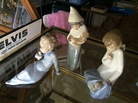 LLADRO GIRL W/ PACIFIER (D19N), LLADRO ANGEL WITH SLEEPING CHILD (1977) AND LLADRO GIRL W/ ROOSTER