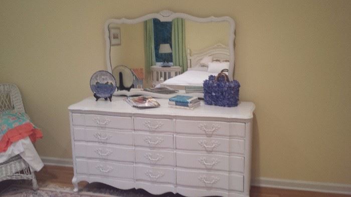 Creamy white bedroom chest with 12 drawers for child or young lady, mirror included 