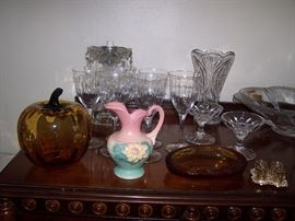 Gorham Glasses and Candle Holders, Hull Art Vase, Blenko Glass Pumpkin