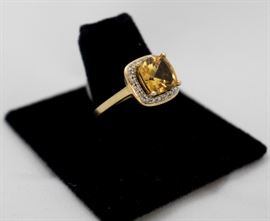 Gold Diamond and lemon cetrine Ring
