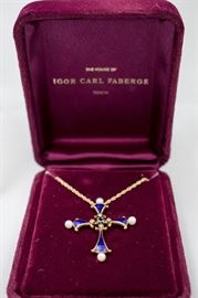 Faberge Gold enameled in diamond and sapphire Cross
