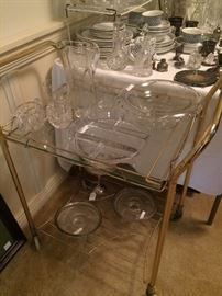 Beverage cart of brass and glass