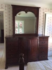 I1 Drexel Heritage British Accents Dresser (66" W 22" D @ center 19" D @ sides 43" H) & Mirror (43" W 46" H)